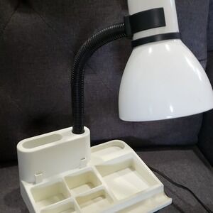 Vintage White Gooseneck Desk Lamp with Memphis Style Organizer